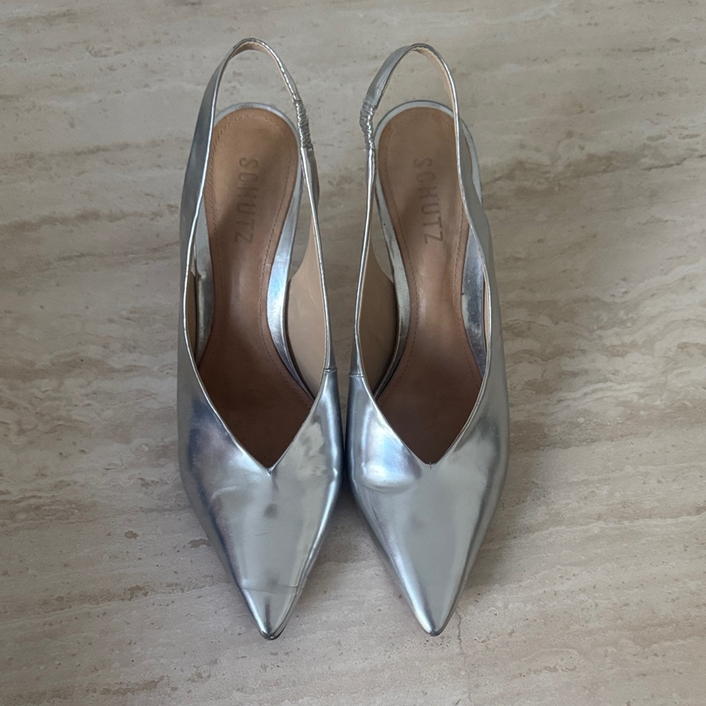 SCHUTZ Metallic Silver Pointed Heels